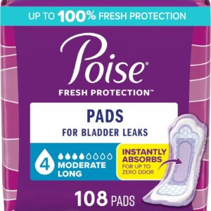 Poise Incontinence & Postpartum Pads for Bladder Leaks, 4 Drop Moderate Absorbency, Packaging May Vary