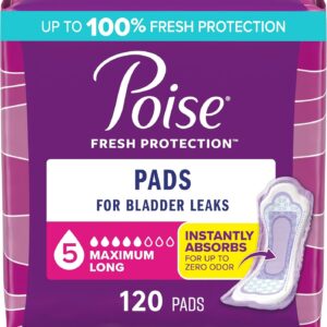 Poise Incontinence Pads & Postpartum Incontinence Pads, 5 Drop Maximum Absorbency, Packaging May Vary