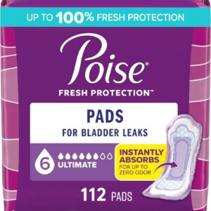 Poise Incontinence & Postpartum Pads for Bladder Leaks, 6 Drop Ultimate Absorbency, Packaging May Vary