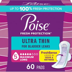Poise Ultra Thin Incontinence & Postpartum Pads with Wings for Bladder Leaks, 5 Drop Maximum Absorbency, Packaging May Vary