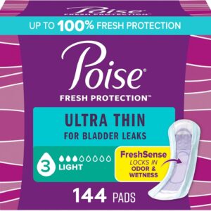 Poise Ultra Thin Incontinence Pads & Postpartum Pads for Bladder Leaks, 3 Drop Light Absorbency, Packaging May Vary