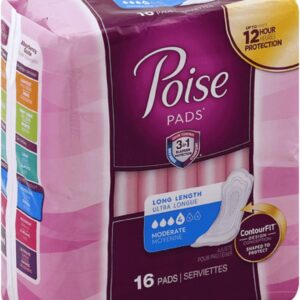 Poise Pads, Moderate Absorbency - Long, Pk/16