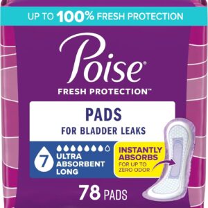 Poise Incontinence & Postpartum Pads for Bladder Leaks, 7 Drop Ultra Absorbency, Long Length, Packaging May Vary
