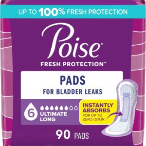Poise Incontinence & Postpartum Pads for Bladder Leaks, 6 Drop Ultimate Absorbency, Packaging May Vary