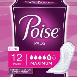 Poise Incontinence Pads, Maximum Absorbency, Long, 12 ct