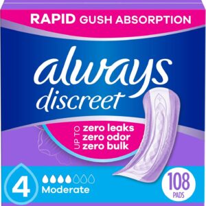 Always Discreet Adult Incontinence Pads for Women, Moderate Absorbency, Regular Length, Postpartum Pads