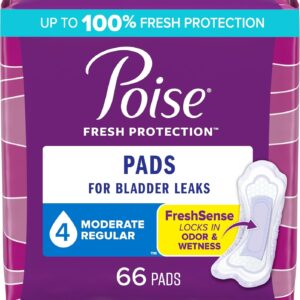 Poise Incontinence Pads & Postpartum Incontinence Pads, 4 Drop Moderate Absorbency, Regular Length, 66 Count, Packaging May Vary