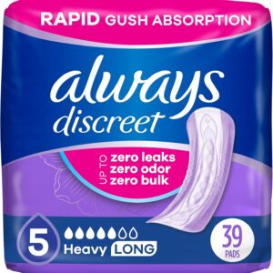Always Discreet Adult Incontinence Pads for Women, Heavy Absorbency, Long Length, Postpartum Pads