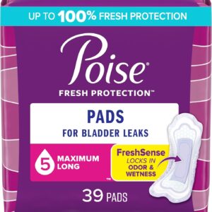 Poise Incontinence Pads & Postpartum Incontinence Pads, 5 Drop Maximum Absorbency, Long Length, 39 Count, Packaging May Vary