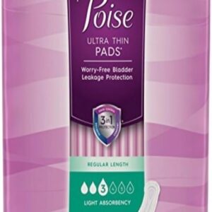 Poise Ultra Thin Incontinence Pads, Light Absorbency, Regular, 30 Count (Pack of 3)