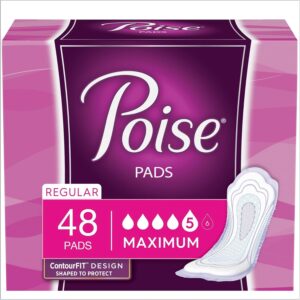 Poise Incontinence Pads, Maximum Absorbency, Regular Length, 48 Count (Pack of 4)
